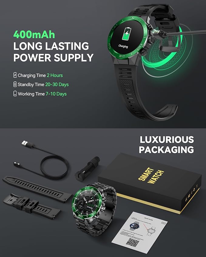 SOUYIE Men's Luxury Smart Watch - 1.43" AMOLED Display Smartwatch with HD Bluetooth Calling, 400mAh 30-Day Battery, 100+ Sports Modes, Health Monitor with Metal/Silicone Straps for Android iPhone