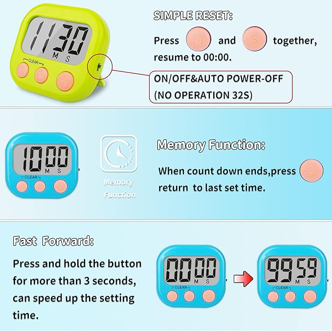 Classroom Timers for Teachers Kids Large Magnetic Digital Timer Teacher Supplies 24 Pack-Blue Green
