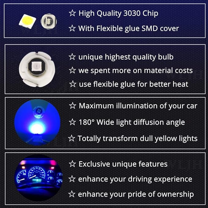 WLJH Blue Dash Indicator Light A/C Climate Control Heater Switch Led Bulbs Kit Compatible For Camry Corolla Tacoma Matrix, Pack of 10