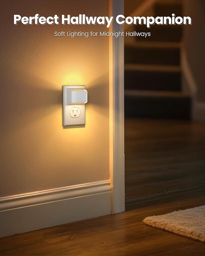 NIORSUN Plug in Night Light, Auto Brightness Sensor Night Light, 3000K Warm White, Ultra-Slim Wall Light for Hallway Bathroom Bedroom Stairs, White, 10 Pack