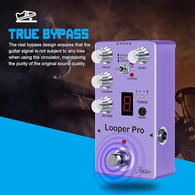 Rowin RE-05 Looper Pro Guitar Multi-Effect Pedals With Looper Delay Chorus Reverb And Tuner On one Pedal True Bypass