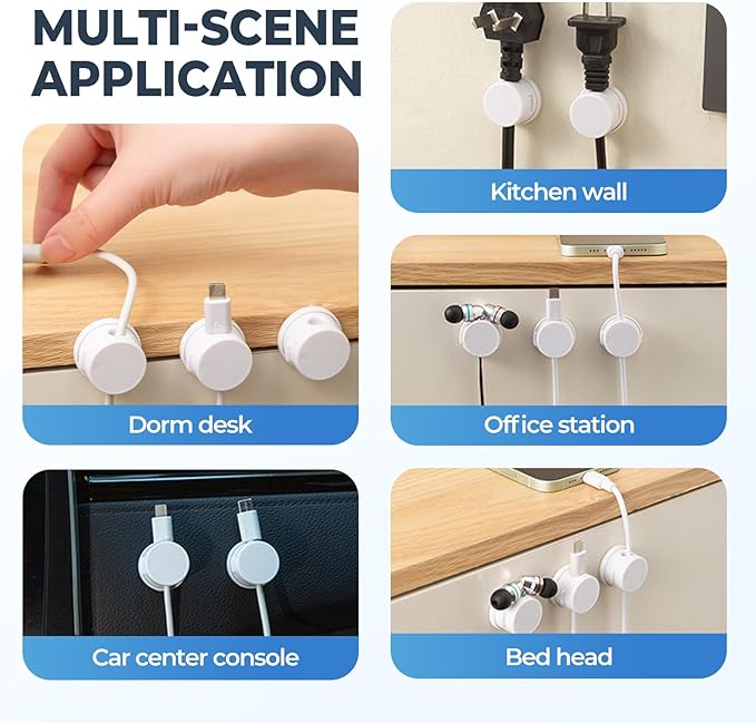 Cord Organizer Holder, Cable Management Cord Holder Organizer, Under Desk Cord Hider, for Home Office Desk Phone Car Wall Desktop Nightstand (White-12PCS)