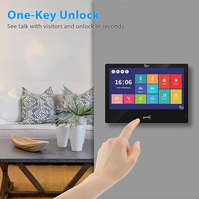 Wired Video Apartment Intercom System,Door Phone Kit,10 Inch Touch Monitor with 1080P HD Doorbell Camera,Supporting Motion Detecting 5 in 1 RFID Card Unlcking for Home Villa (2 Doorbell + 4 Monitor)