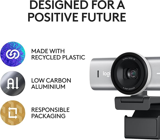 Logitech MX Brio Ultra HD 4K Collaboration, Streaming Webcam, 1080p at 60 FPS, Show Mode, Works with Microsoft Teams, Zoom, Google Meet, Nintendo Switch 2 New GameChat Mode - Pale Gray