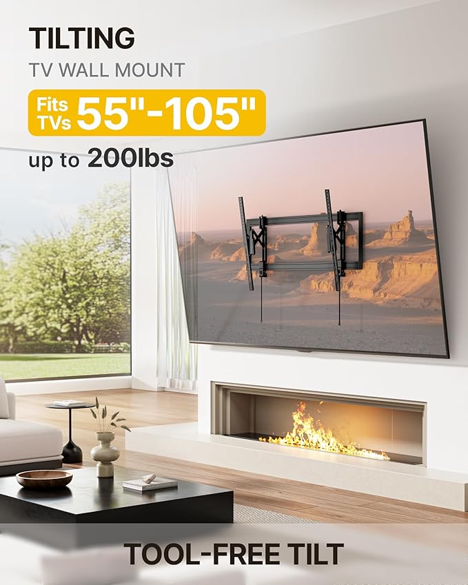 monTEK Heavy Duty Tilting TV Wall Mount for 55–105" Large TVs up to 200 lbs – Low Profile, Universal Fit, Tilt & Swivel Adjustment, 6.8" Extension, Max VESA 1000x600mm, Fits 16"/18"/24"/32" Studs