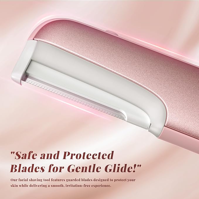 Galtxen Dermaplaning Tool for Women Pink - Facial Exfoliation & Peach Fuzz Hair Removal with Rechargeable Sonic Edge Technology, 10 Refill Blades