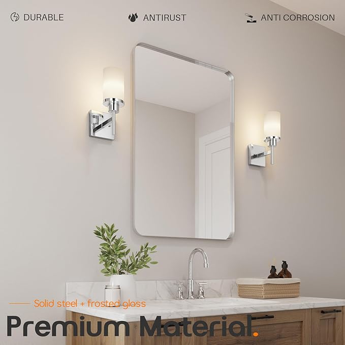 AONEON Vanity Lights Polished Chrome Bathroom Light Fixtures with White Frosted Glass Shade, Wall Sconce for Mirror Hallway Entrance Porch T001CH-L1