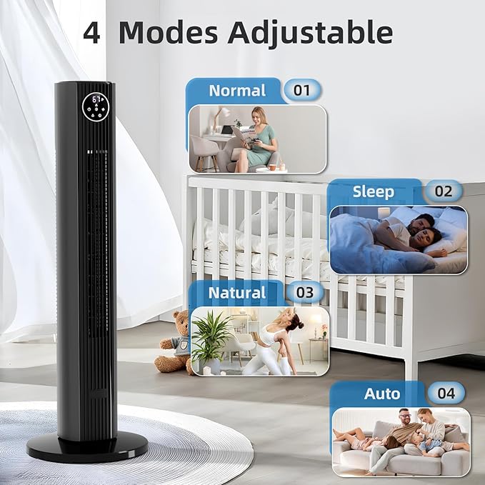 Antarctic Star Tower Fan Portable Floor Fans 85°Oscillating Fan Quiet Cooling 12H Timer Remote Control Standing Bladeless Electric 3 Wind Speeds 4 Modes Bedroom Office,36 inch, Grey