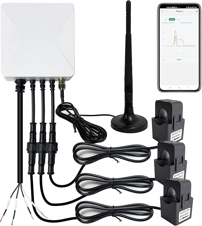 Smart Energy Monitor with 3 * 200A Circuit Level Sensors, Home Power Monitor Track Electricity in Real Time, WIFi Meter Solar/Net Metering, Home Energy Automation and Control