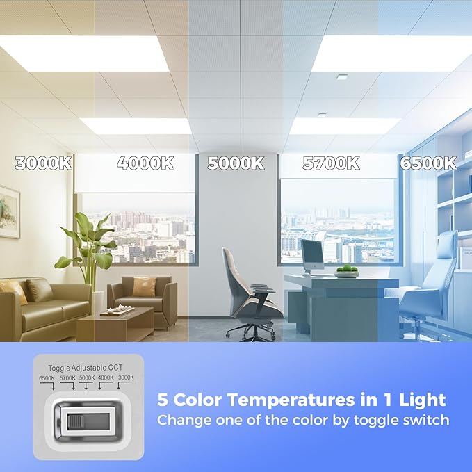 AIKVSXER 48 Pack 2x4 LED Flat Panel Light, Bright 9100LM Office Kitchen LED Flush Mount Ceiling Light Fixtures,Dimmable,Switchable 5CCT 3000K/4000K/5000K/5700K/6500K, 5 Wattages 30W/40W/50W/60W/70W