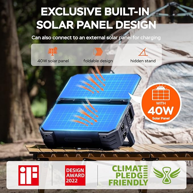 BLAVOR Portable Power Station 1600W (Peak 3200W), Built-in Solar Panel, 1024Wh LiFePO4 Battery, 100W USB-C Fast Charge, Solar Generator for Home Backup, Camping, Power Outages & RV