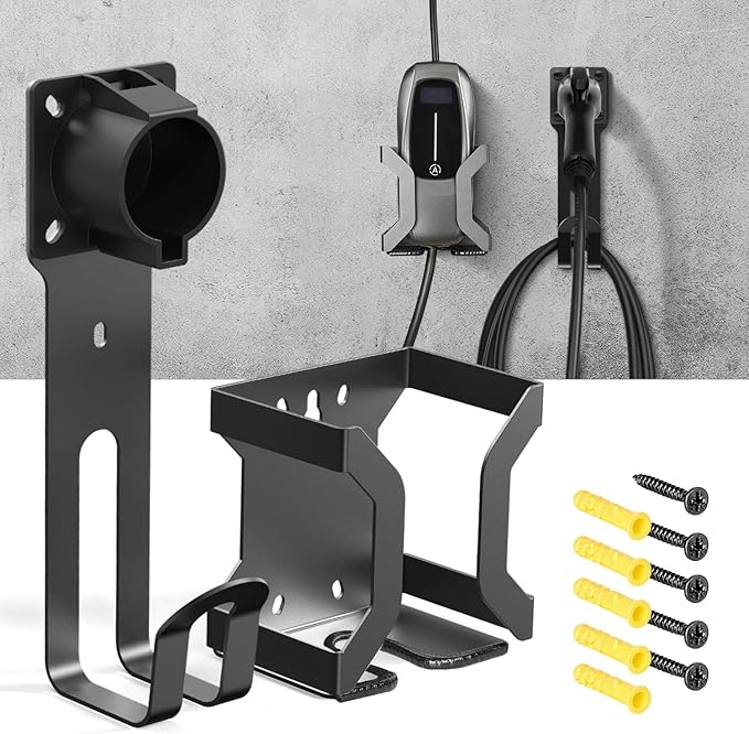 BMZX EV Charger Holder J1772, Wall Mount Kit for Electric Car Charger | Heavy-Duty Stainless Steel | SAE J1772 Compatible | Includes Nozzle Holster Dock & J-Hook