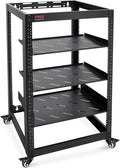 Pyle 20U Open Frame Server Rack - Wall Mount Network Rack for Servers, Networking & AV Gear - Heavy-Duty 19" Equipment, Includes 1U & 2U Vented Shelves for Airflow, Lockable Wheels - 440 lbs Capacity