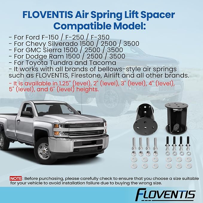 FLOVENTIS 6" Straight Air Helper Spring Spacer, Heavy-Duty Steel Compatible with Ford F150/F250/F350, Chevy, GMC, Ram, Toyota Air Springs Lift Spacer (7X1272)