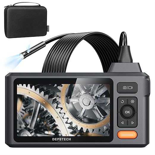 DEPSTECH Industrial Borescope Tool & 5" IPS Screen, 1080P Dual Lens Endoscope Camera with Lights, Split Screen, IP67 Waterproof Sewer Inspection Camera, 16.5ft Semi-Rigid Snake Cable, Mechanic Gadget