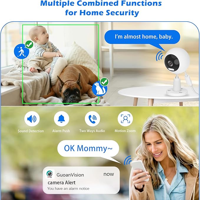 GUOANVISION 5G/2.4G Indoor/Outdoor Security Camera for Baby Monitor, 3MP Pet Camera for Dog/Cat/Nanny/Baby/Elder, IP66 Waterproof, 3 Night Vision, 24/7 SD Recording, SD/Cloud -2Pack