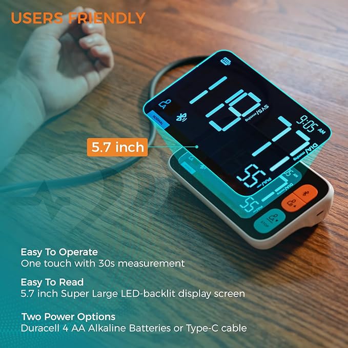 Meraw Blood Pressure Cuff Automatic Arm, Blood Pressure Monitor Home Use, Blood Pressure Machine Large Arm 8.6-16.5" Dual Users Bluetooth APP High Accuracy Irregular Heartbeat Monitoring Bag