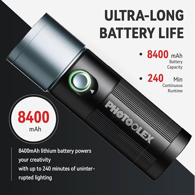 PHOTOOLEX 4 Colors Photography Flashlight with 20 Magnetic Pattern Gobos, 8400mAh Portable Spotlight, 10W LED Studio Light for Photo, Content Creation Accessories