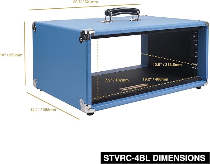 Sound Town Vintage 4U Amp Rack Case, 12.5" Depth with Rubber Feet, Dust Cover, Kickstand, Beau Blue (STVRC-4BL)