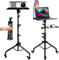 Prozipy Laptop & Projector Tripod Stand Adjustable Height 26 to 51” Wheely Portable Laptop Stand With Gooseneck Phone Holder - For Movie, Meeting, Book, DJ Equiqment