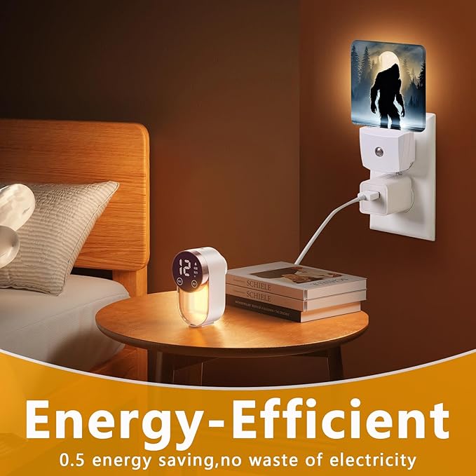 GANTINIR Funny Bigfoot Sasquatch Night Light, Plug-into Forest Moon Nightlight White LED Lamp, Energy Efficient Decor Desk Lamp for Bedroom Hallway Stairs Bathroom