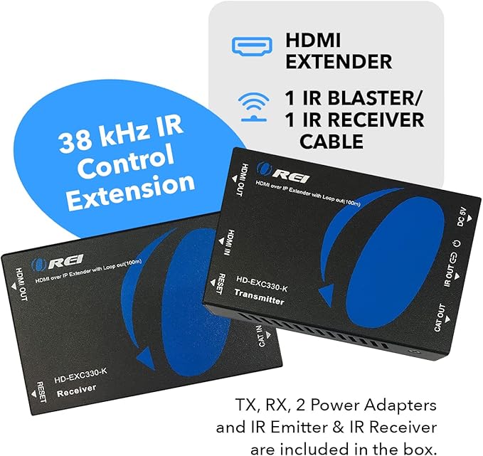 OREI HDMI over Ethernet Extender Over CAT5/CAT6 over IP one to many option, with IR Upto 330 Feet - Loop Out - 1080P Full HD Signal Distribution (HD-EXM330-K)