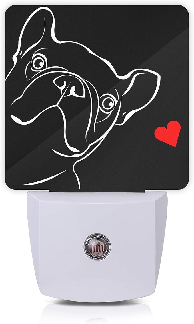Smoaffly French Bulldog Dog red Heart Night Light Plug-in LED Nightlights Auto Sensor Night Lamp Dusk-to-Dawn Lamp Home Decor for Nursery Children Girls Boys