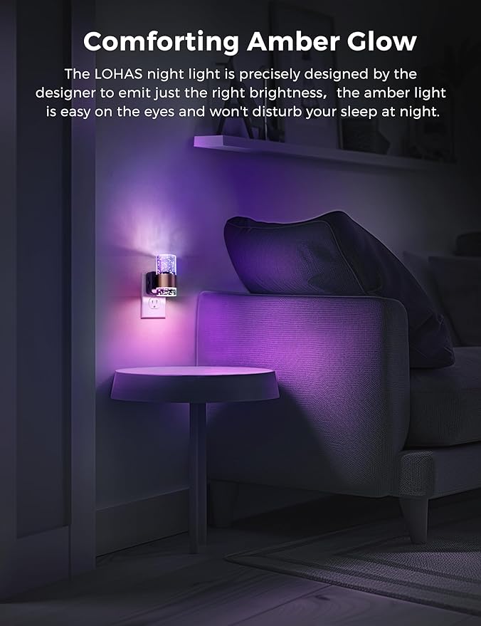 Night Lights Plug into Wall, Color Changing Night Light with Rotatable Plug, Dusk to Dawn Light Sensor and Adjustable Brightness, Elegant Design Night Light for Kids Bedroom,Bathroom, 2 Pack