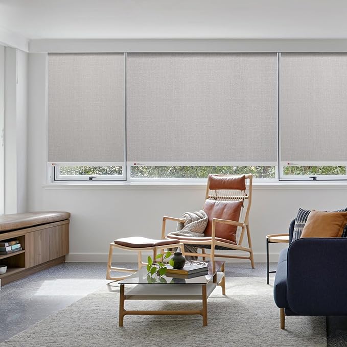 ZSTARR Motorized Smart Blind for Window,Automatic Blackout Roller Shade Compatible, with Remote Control, Child Safety Rechargeable Battery Blind with Valance,Customize (Buff Colour)