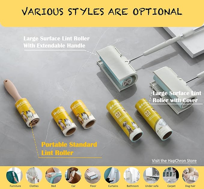 HapChron Extra Sticky Lint Roller Refills Only, Total 600 Easy Tear Sheets, Fits Most 3.9"-4" Standard Size Lint Roller with Inner Diameter at 1.5", Works Great On Pet Hair