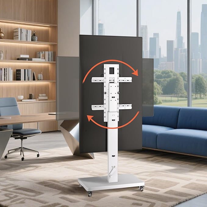 XinleTech Mobile TV Cart Stand for 32-80 Inch TVs,90°Landscape to Portrait Rotating,Manual Height Adjustable Cart,Holds 110 Lbs,Max VESA 600x400mm,Portable tv Stand on Wheels,XL-XZ08W