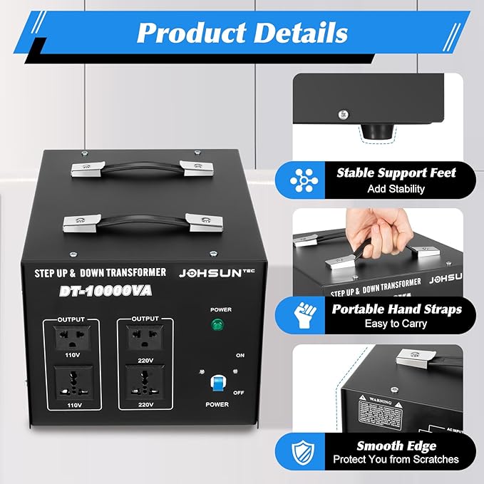 8000W/10000W Voltage Converter Transformer Step Up/Down 110V/220V Heavy Duty Transformer Power Converter Automatic Voltage Regulator Voltage Converter Circuit Breaker Protection (DT-10000VA)