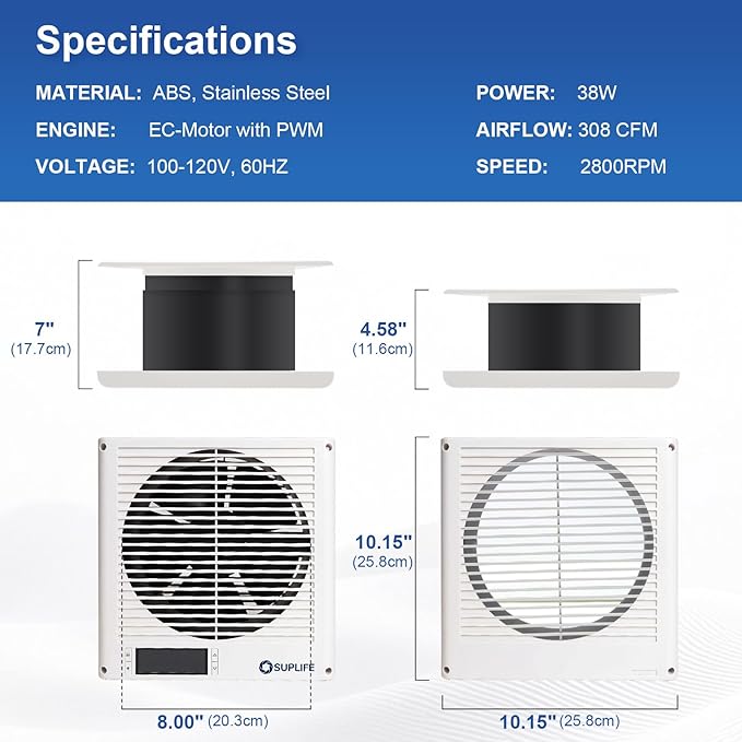 8" Room to Room Air Transfer Fan for Quietly Circulating Air, Reversible Airflow Design, 300 CFM Programmable Through Wall Fan, Durable Build Quality, 10 Speed Thru Wall Exhaust Fan for Closet,Laundry