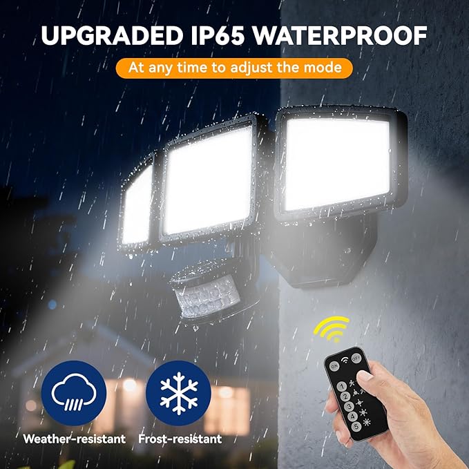 PURICH LED Security Lights Motion Sensor Light Outdoor, 7000LM, 6500K, Waterproof, Flood Light Outdoor Motion Detector with Adjustable 3 Head, Hardwired Wall Light for Entryway, Yard, Garage (2)