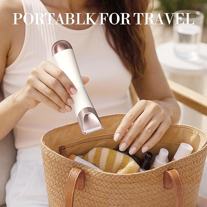 Bikini Trimmer for Women, 2 in 1 Electric Shaver for Women, Pubic Hair Trimmer Waterproof IPX7 with LED, Bikini Razor for Leg Arm Underarm Bikini Area, Pull Bows Gift Box for Friends - Shell White