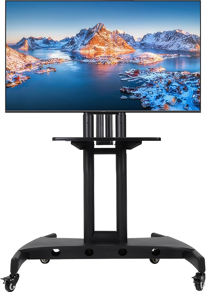 GCCSJ Rolling TV Stand with Adjustable Shelf，Portable TV Stand on Wheels for 32-75 Inch Screens，Heavy Duty Base Mobile TV Cart，132 LBS Weight Capacity， Suitable for Living Room/Bedroom/Office
