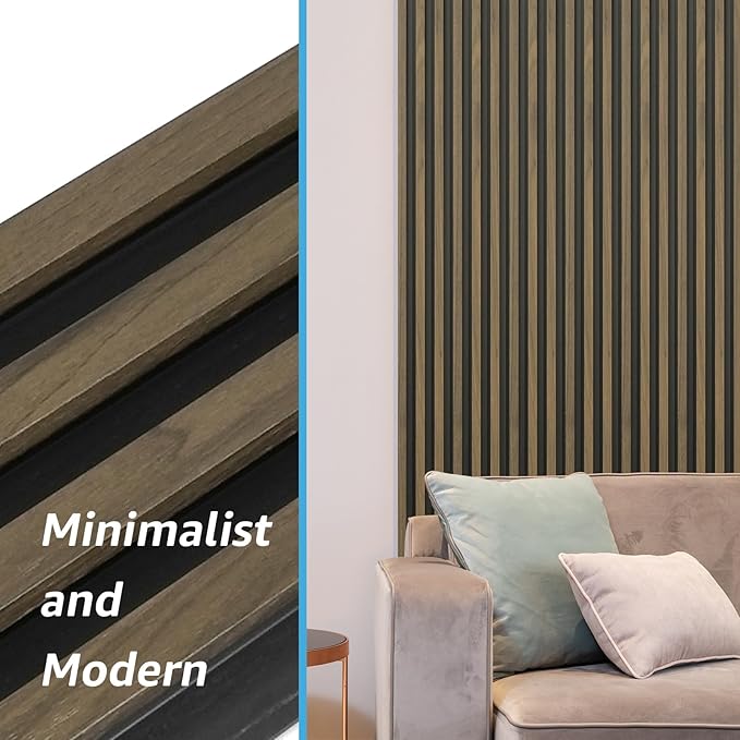 Art3d 8-Pack WPC Wood Slat Wall Panel for Interior Décor, 3D Wood Fluted Acoustic Paneling for Living Room Bedroom Home & Office Accent Wall Decor - 96 x 6 Inch Ebony