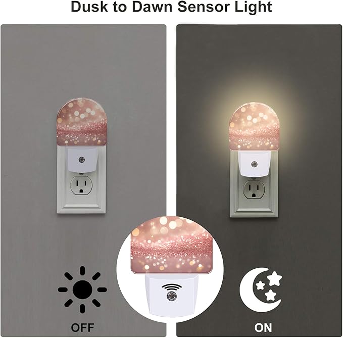 sndheke Rose Pink Glitter Night Light, Gold Sparkle Shine Bling Dusk to Dawn Night Light Plug in,0.5w Energy Saving Sleep Friendly NightLight for Kids Boys Girls Home Decor