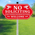 No Soliciting Sign for House, No Soliciting Signs for Front Door with Long Stake, Heavy Duty Aluminum Yard Signs UV Protected Weather Resistant and Easy Install for Lawns Garden (14x7 inches Red)