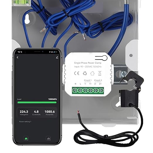 Smart Energy Monitor with 2PCS 120A CT Clamps Home Electricity Usage Meter 90-250VAC Real Time Power Consumption Tracker for Solar Grid Systems Voltage Current Frequency Monitor