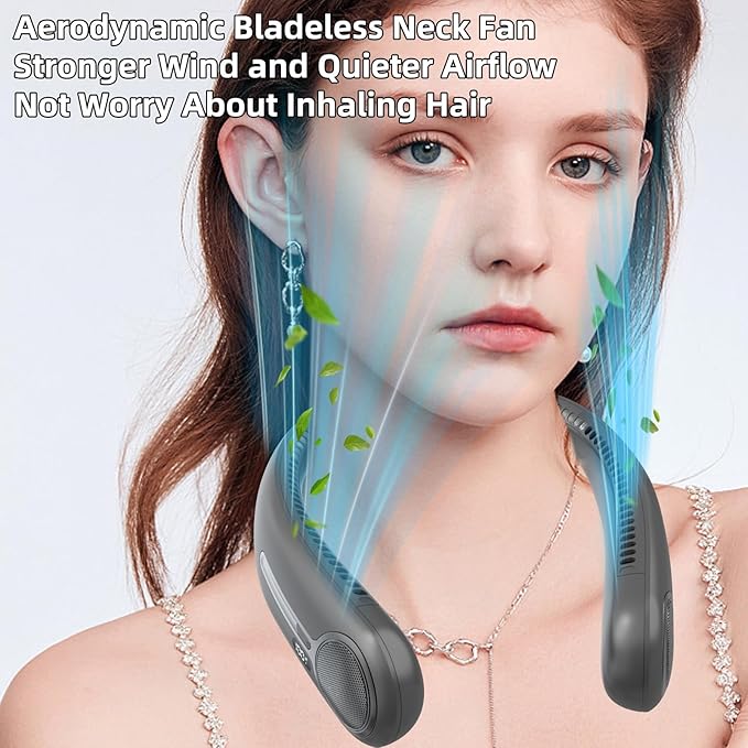 Kinhowly Portable Neck Fan,Hands Free Personal Wearable Bladeless Fan,6000mAh USB Rechargeable,360° Cooling,LED Display,4-Speeds,Birthday Gifts for Men Women Dad Mom,Valentines Day Gifts (Dark grey)