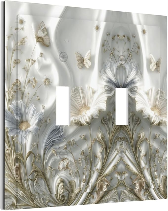 Bvtewkhz Boho Floral Wild Flower 2 Gang Double Toggle Decorative Light Switch Covers Electrical Faceplate Switch Plates for Bathroom Kitchen Home