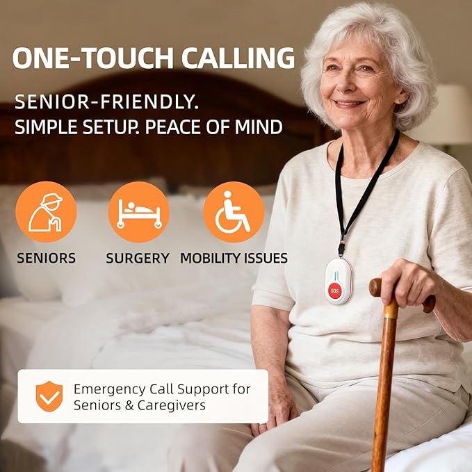 CallToU Wireless Caregiver Pager with Call Button for Elderly at Home, Portable Nurse Alert System with Vibration/for Patients and Disabled, 500ft Ranger (2 Call Buttons + 2 Receivers)