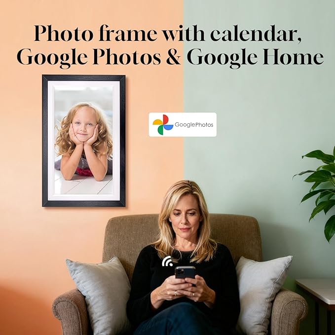 15.6" Digital Google Calendar+Pen,No Subscription|All-in-one Smart Display:Photo Frame,Google Play Apps,Voice Assistant,Home Hub,Streaming|Built-in Battery|Wall&Desk|Anti-Glare Touchscreen|Walnut Wood