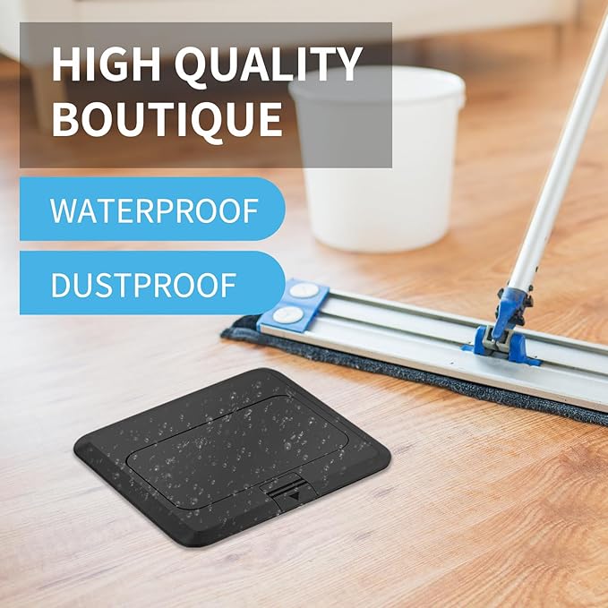 Vagueior Recessed Floor Electrical Outlet Kit,Waterproof Electrical Outlet Covcer Box,Hidden 4.8A USB+20A Tamper-Resistant Receptacle Outlet with Slow Elastic Damping ，ETL Certified,Black(1 Pack)
