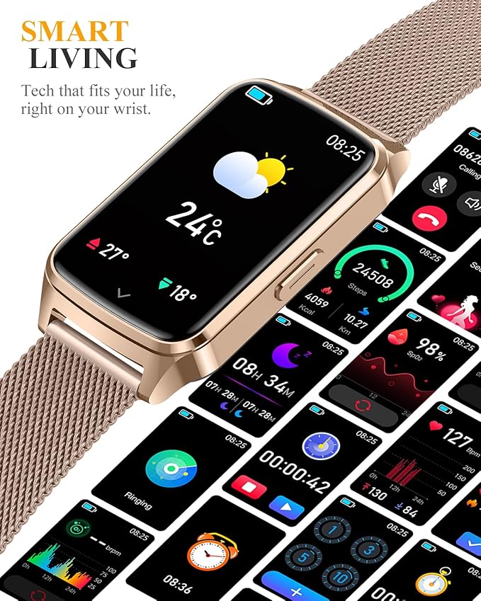 ChronArk Fitness Tracker Watch for Women Men, Step Counter Compatible with iPhone Android, IP68 Waterproof Activity Tracker with Sleep Monitor, 110+ Sports Pedometer (Minimalist, Duskgold, 1.57)