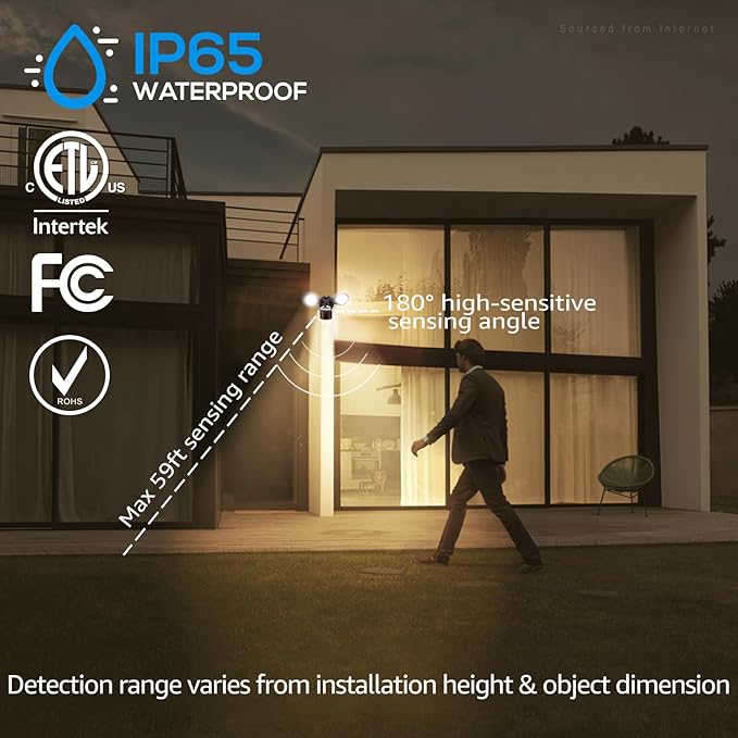 LEONLITE COB LED Security Light, Motion Sensor Outdoor Lights, Dusk to Dawn, 100-277V, ETL Listed, Adjustable Heads, Motion Detector Flood Light for Outside, IP65 Waterproof, 3000K Warm White, Bronze