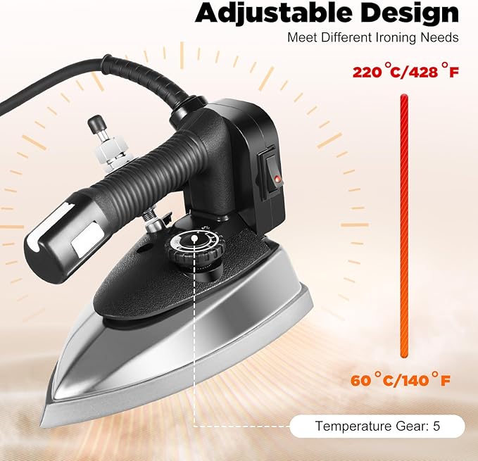 1200W Industrial Electric Steam Iron, Professional Steam Iron with 0.79gal Water Tank and Adjustable Temperature for Garment Factories Curtain Stores Dry Cleaners