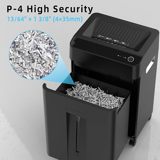 24-Sheet Cross Cut Paper Shredder P-4 Security with 8.9 Gal Pull-Out Bin, Credit Card/Staple/Clip/CDs Heavy Duty Commercial Shredder for Office Use