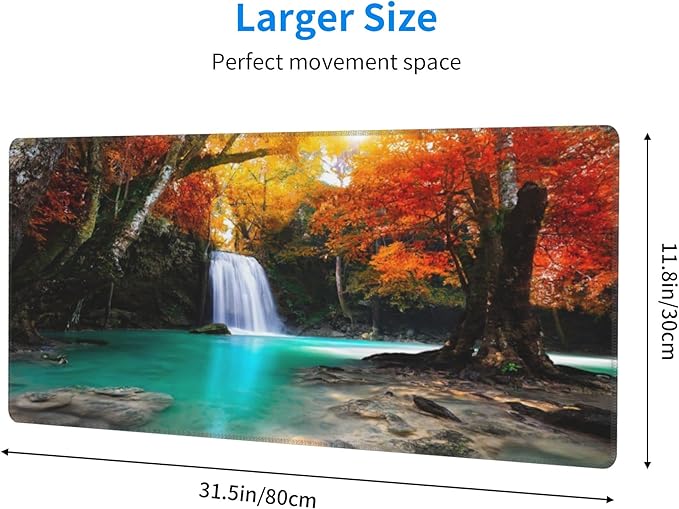 Deep Forest Waterfall Extended Big Mouse Pad Large,XL Gaming Mouse Pad Desk Pad,31.5x11.8inch Long Computer Keyboard Mouse Mat Mousepad with 3mm Non-Slip Base for Home Office Work